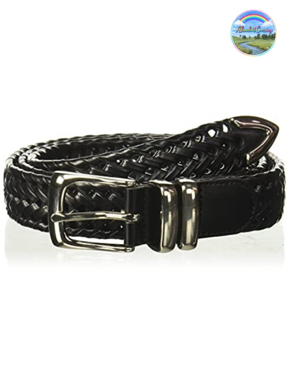 Genuine Bonded Leather Braided Belt Single Prong Buckle